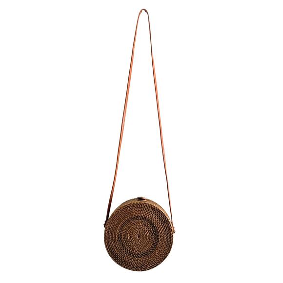 Round Rattan Straw Crossbody Bag – Floral Lined, No Brand Tag - Picture 5 of 10